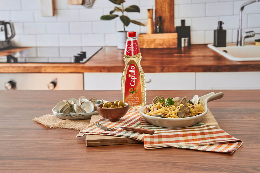 Espaguetti con almeja y calamar Capullo recetas junio